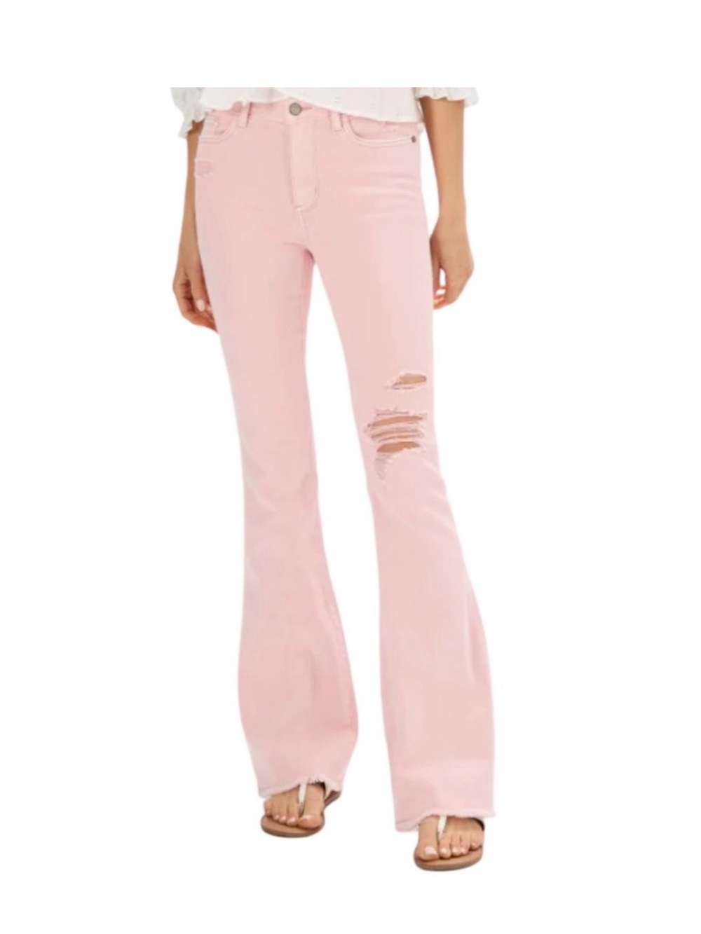 Judy Blue Light Pink Distressed Flare Jeans